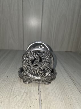 Pewter Butterfly Flower Oval Candle Napkin Jar Holder Cottagecore Boho